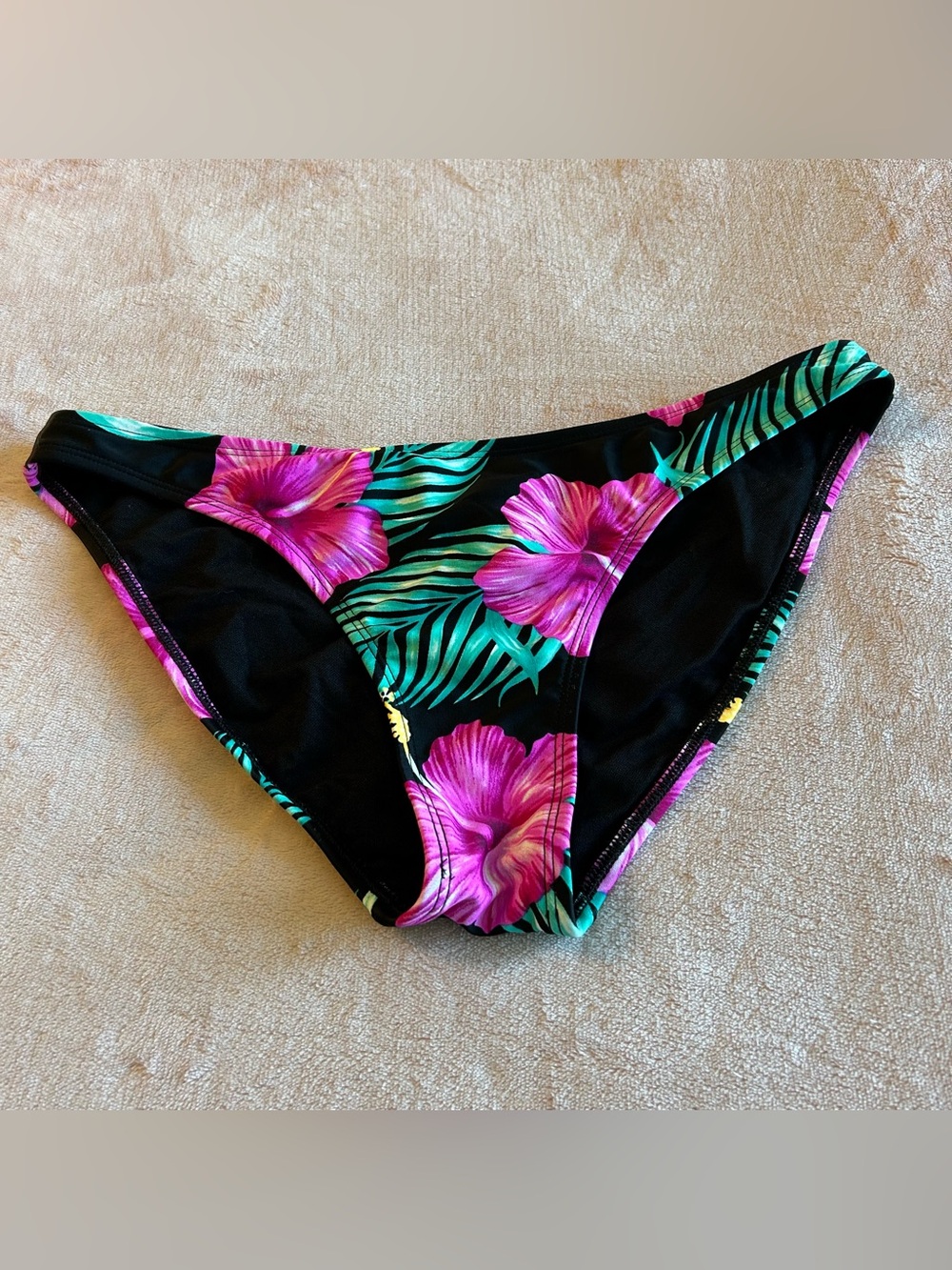 Body Glove black and floral Hawaiian print bikini bottom size S